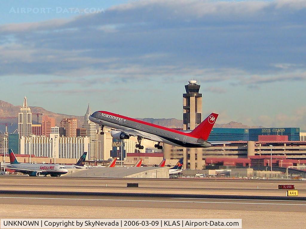 UNKNOWN, Airliners Various C/N Unknown, Northwest Airlines / 'Old' McCarran ATCT and part of the famous Las Vegas Strip in background.