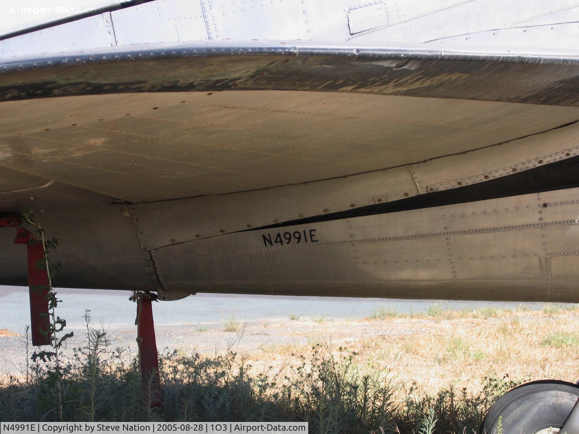 N4991E, 1945 Douglas DC3C (C-47) C/N 12106, close-up of registration on Douglas DC-3C @ Lodi Airport, CA