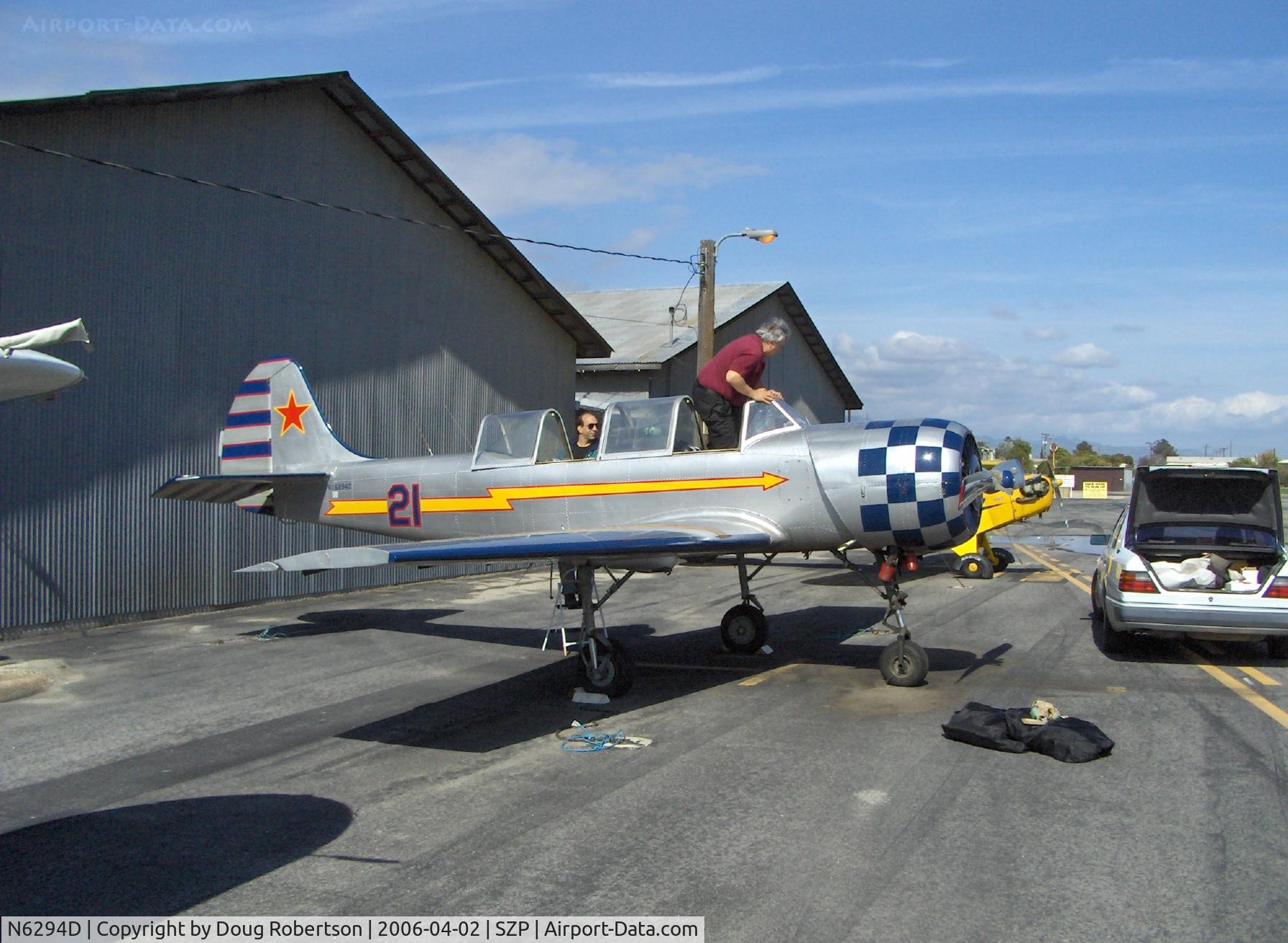 N6294D, 1983 Yakovlev Yak-52 C/N 833611, 1983 Yakovlev Yak 52, Vedeneev (Ivchenko) M-14P 360 Hp radial, preflight, parachute worn