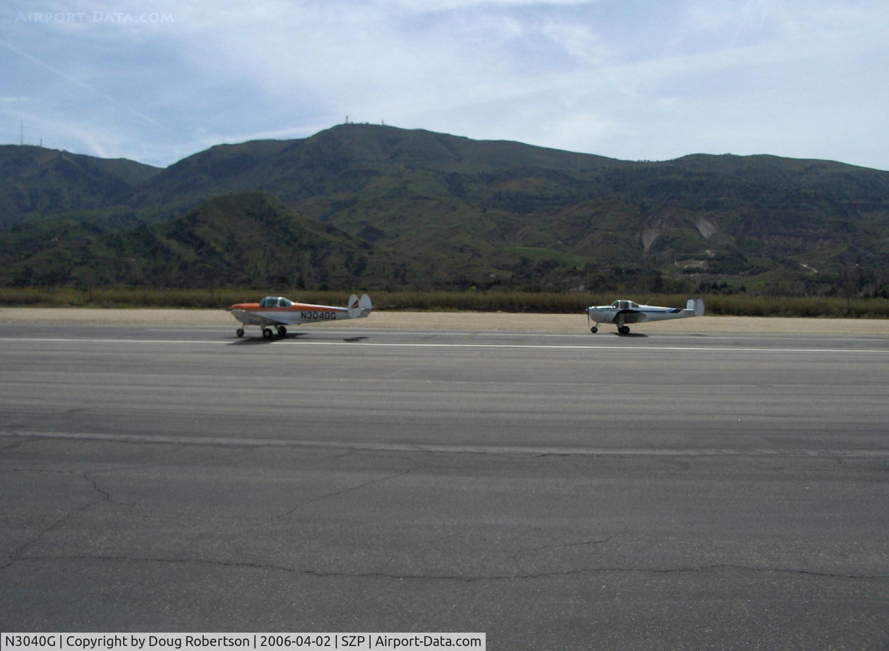 N3040G, 1961 Forney F-1A Aircoupe C/N 5740, 1961 Forney Fornaire F-1A AIRCOUPE in echelon takeoff roll on Runway 04 with 1946 ERCOUPE 415-D N3058H