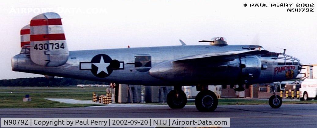 N9079Z, 1944 North American TB-25N Mitchell C/N 108-34009, Panchito coming to roost for the night, following the Twilight Show aboard NAS Oceana
