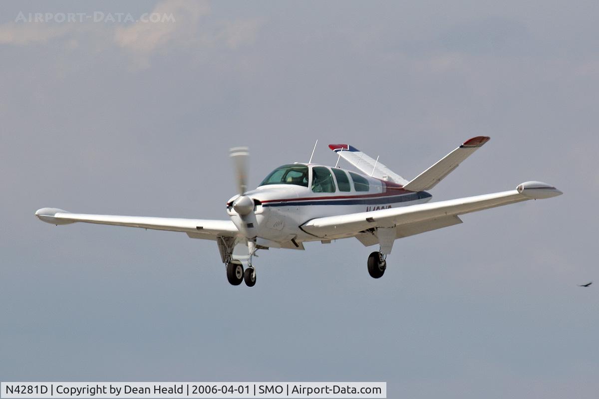 N4281D, 1956 Beech G35 Bonanza C/N D-4499, 1956 Beech G35 N4281D arriving RWY 21 at Santa Monica Municiplal Airport (KSMO).