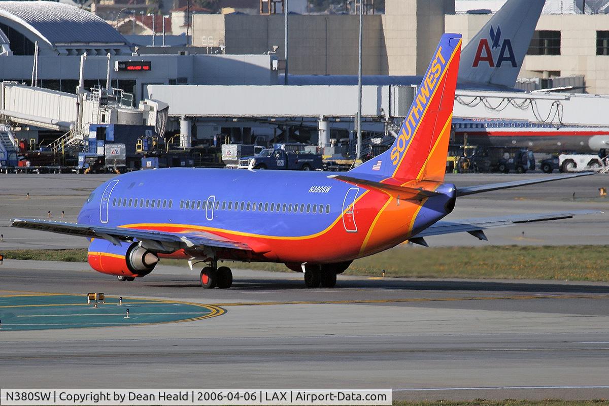 N380SW, 1994 Boeing 737-3H4 C/N 26587, Southwest Airlines N380SW (FLT SWA1004) holding short of RWY 25R after arriving from Phoenix, AZ (KPHX) on RWY 25L.