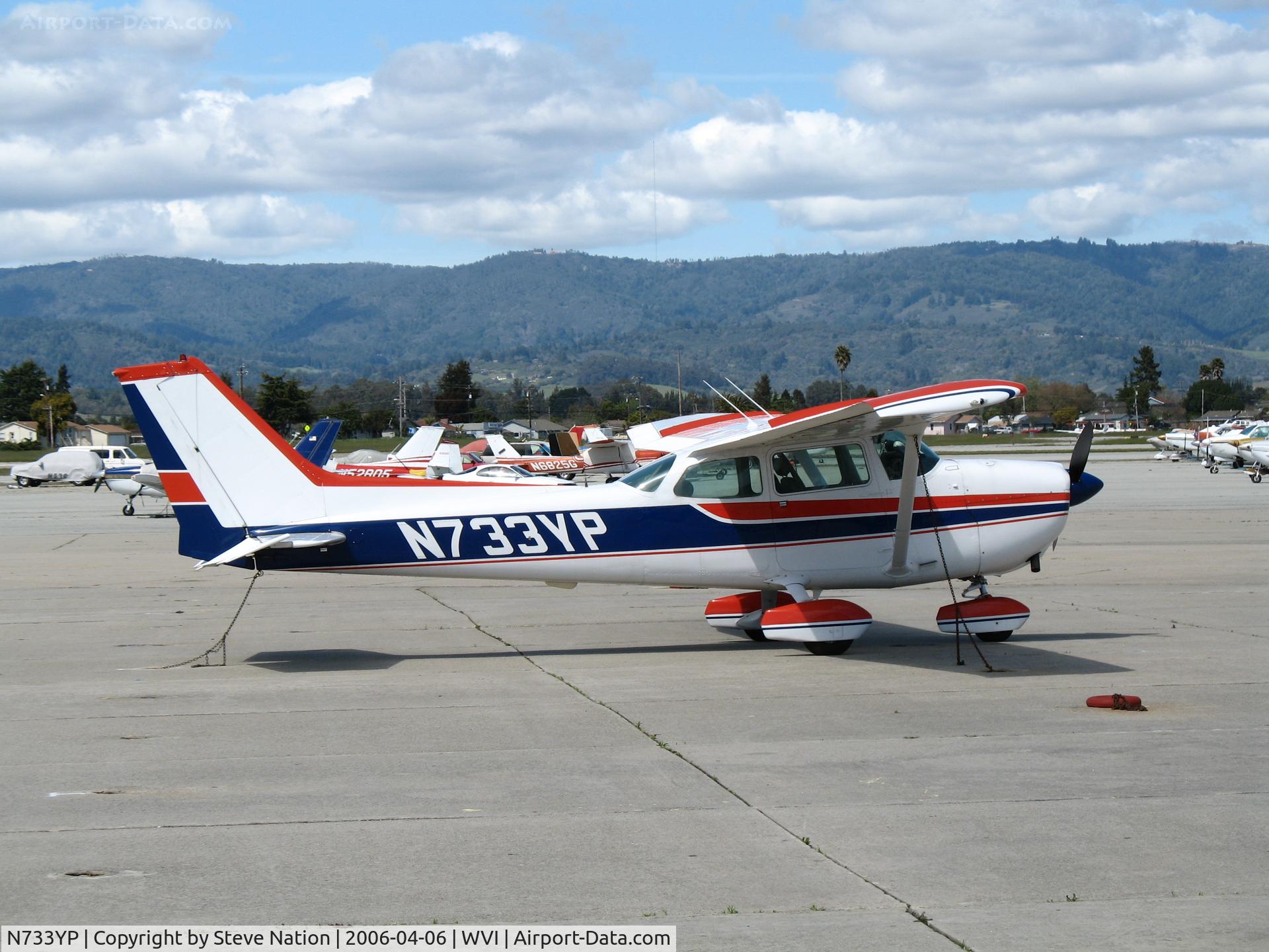 N733YP, 1977 Cessna 172N C/N 17268657, 1977 Cessna 172N down from San Carlos Airport in late afternoon sun @ Watsonville Municipal Airport, CA