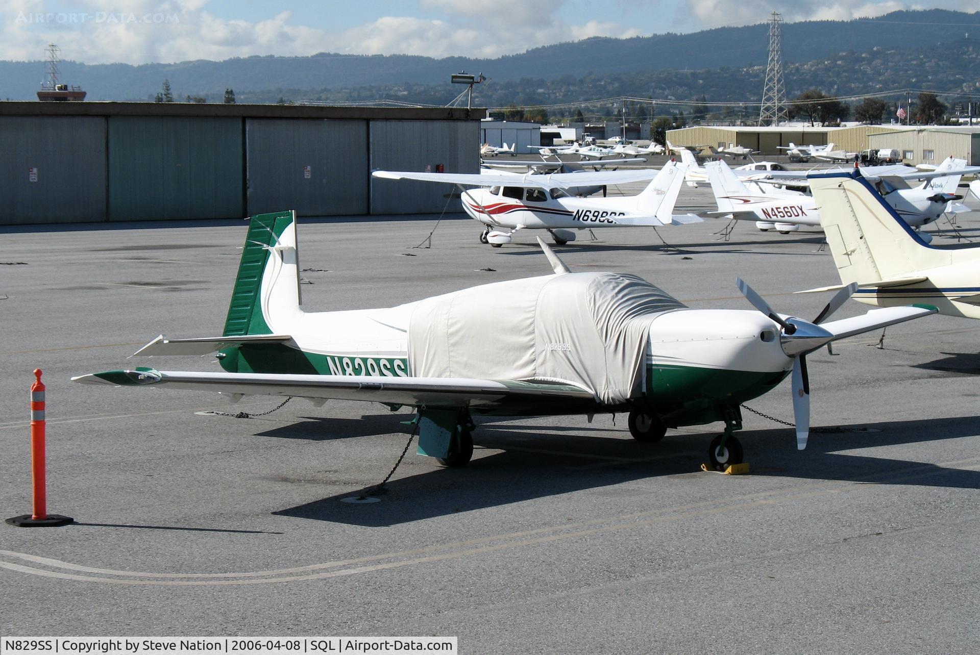 N829SS, 2003 Mooney M20R Ovation C/N 29-0319, Mitten Rock Equipment 2003 Mooney M20R under wraps @ San Carlos Airport, CA in rare spring 2006 sunshine