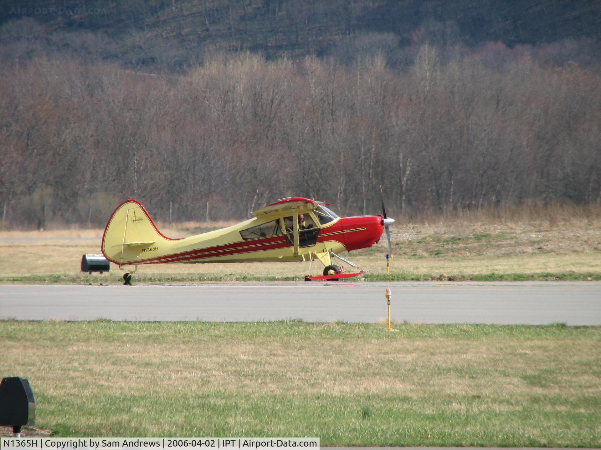 N1365H, 1949 Aeronca 15AC Sedan C/N 15AC-413, I was out airport watching and this beauty stopped in for fuel.  Check the skis!!
