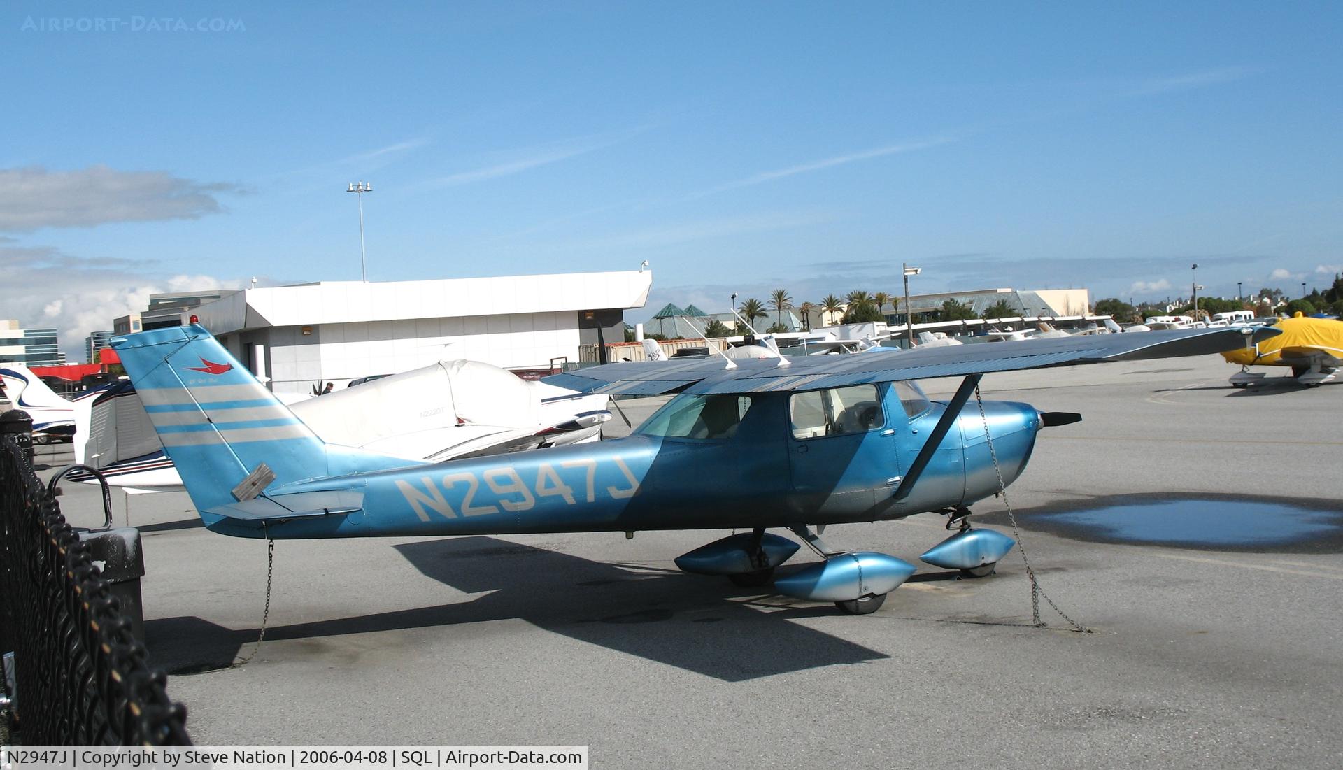 N2947J, 1966 Cessna 150G C/N 15065747, Deep Blue 1966 Cessna 150G masquerading as a Cardinal (!) @ San Carlos Airport, CA in rare spring 2006 sunshine