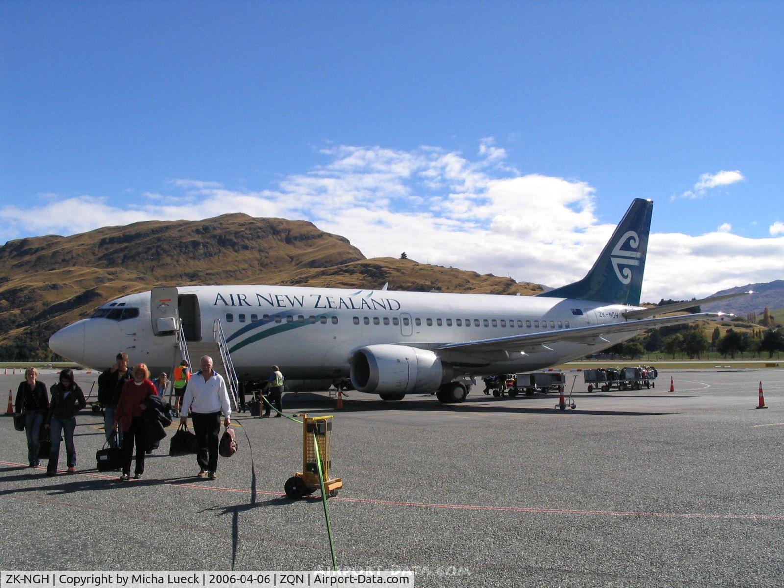 ZK-NGH, 1999 Boeing 737-319 C/N 25607, Just arrived in Queenstown after a breathtaking approach through the Southern Alps