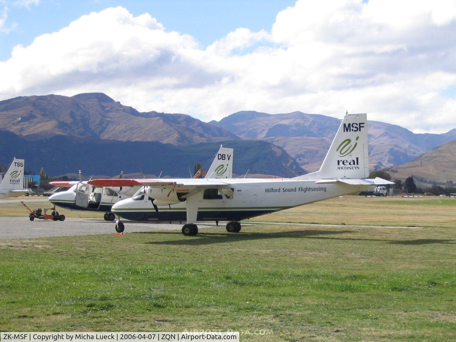 ZK-MSF, Britten-Norman BN-2A-26 Islander C/N 2037, Part of the Milford Sound Flightseeing BN Islander fleet: ZK-MSF, ZK-DBV, ZK-TSS