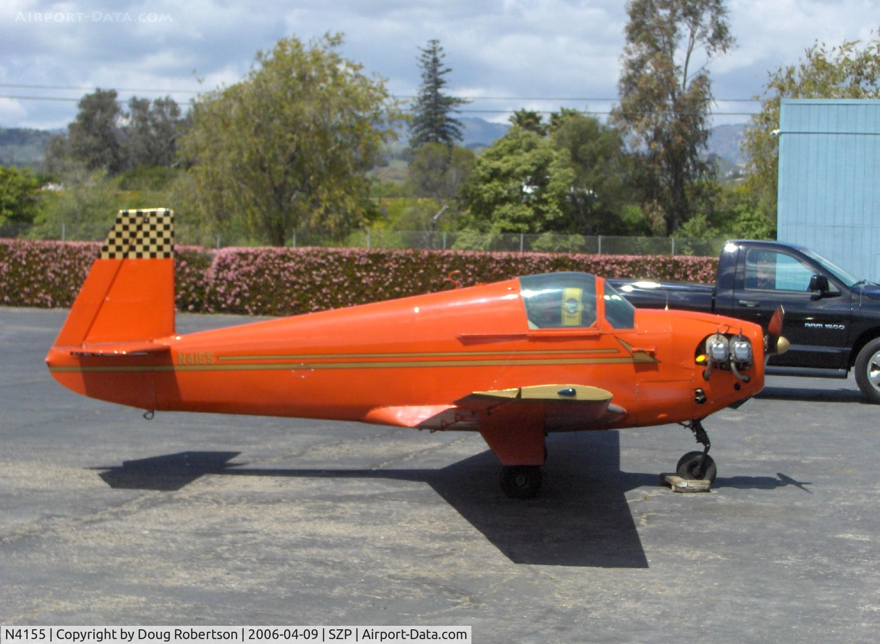 N4155, 1955 Mooney M-18C C/N 321, 1955 Mooney M-18C MITE retractible gear single seat, Continental A&C75 75 hp upgrade from original 65 Hp Continental A-65-8. (Prototype M-18 first flight 1947 with 25 hp Crosley converted automoble engine-first 11 MITES built with the Crosley engine)