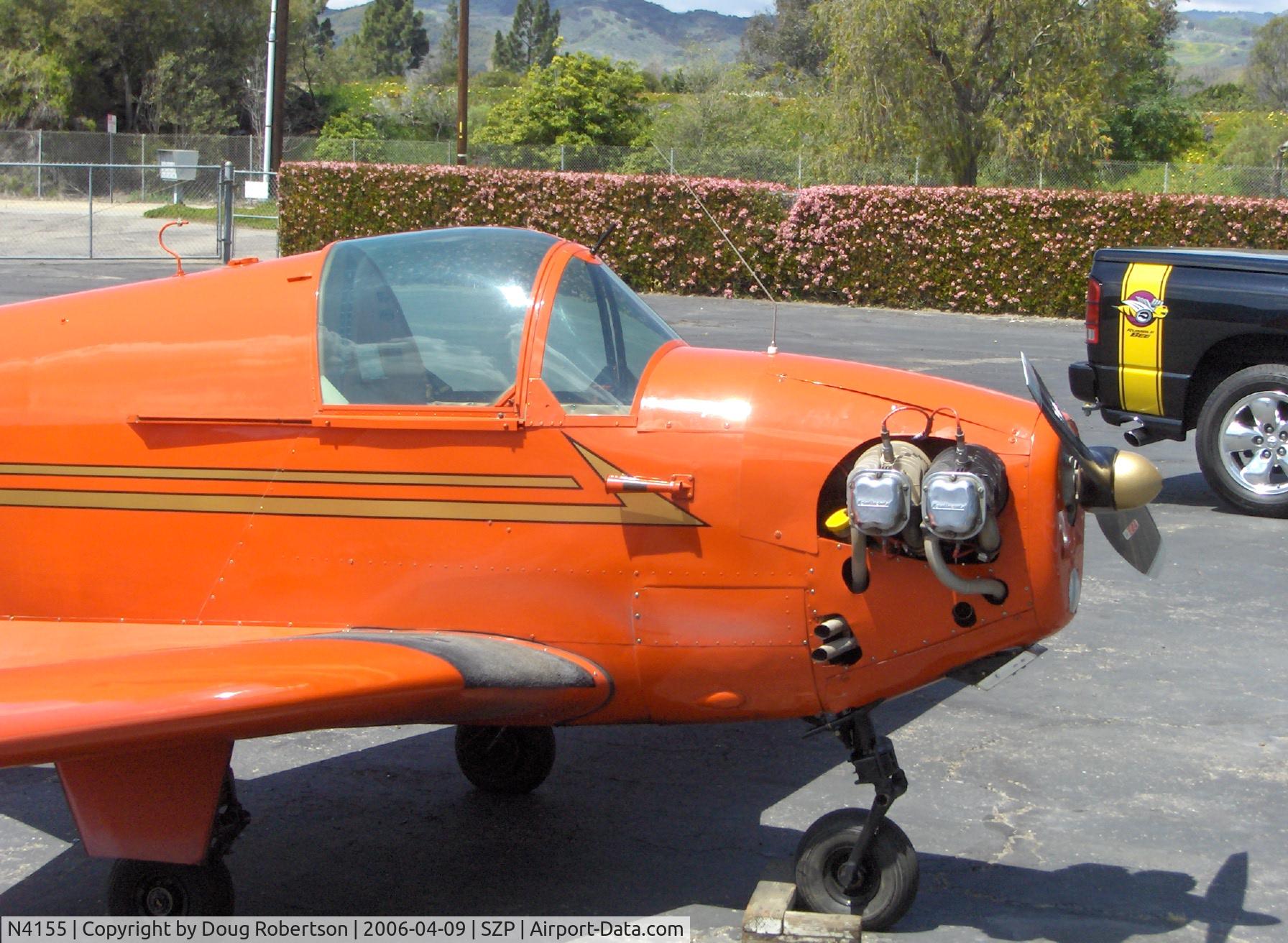 N4155, 1955 Mooney M-18C C/N 321, 1955 Mooney M-18C MITE retractible gear, 75 Hp Continental upgrade closeup. Eleven aircraft with original Crosley 25 hp engines recalled & flown back with ferry permits for no-cost replacement with Lycoming O-145-B2 65 Hp engines as M-18Ls.