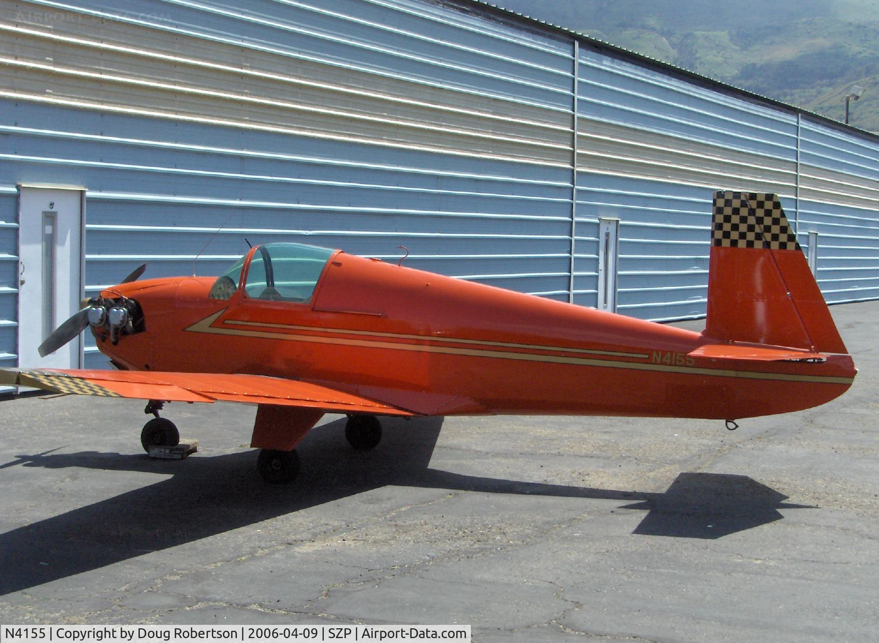 N4155, 1955 Mooney M-18C C/N 321, 1955 Mooney M-18C MITE, 75 Hp Continental upgrade, mixed construction welded steel-tube forward fuselage section with sheet aluminum-alloy covering and wooden monocoque aft fuselage section. M-18 the 1st Al Mooney design using Mooney name.