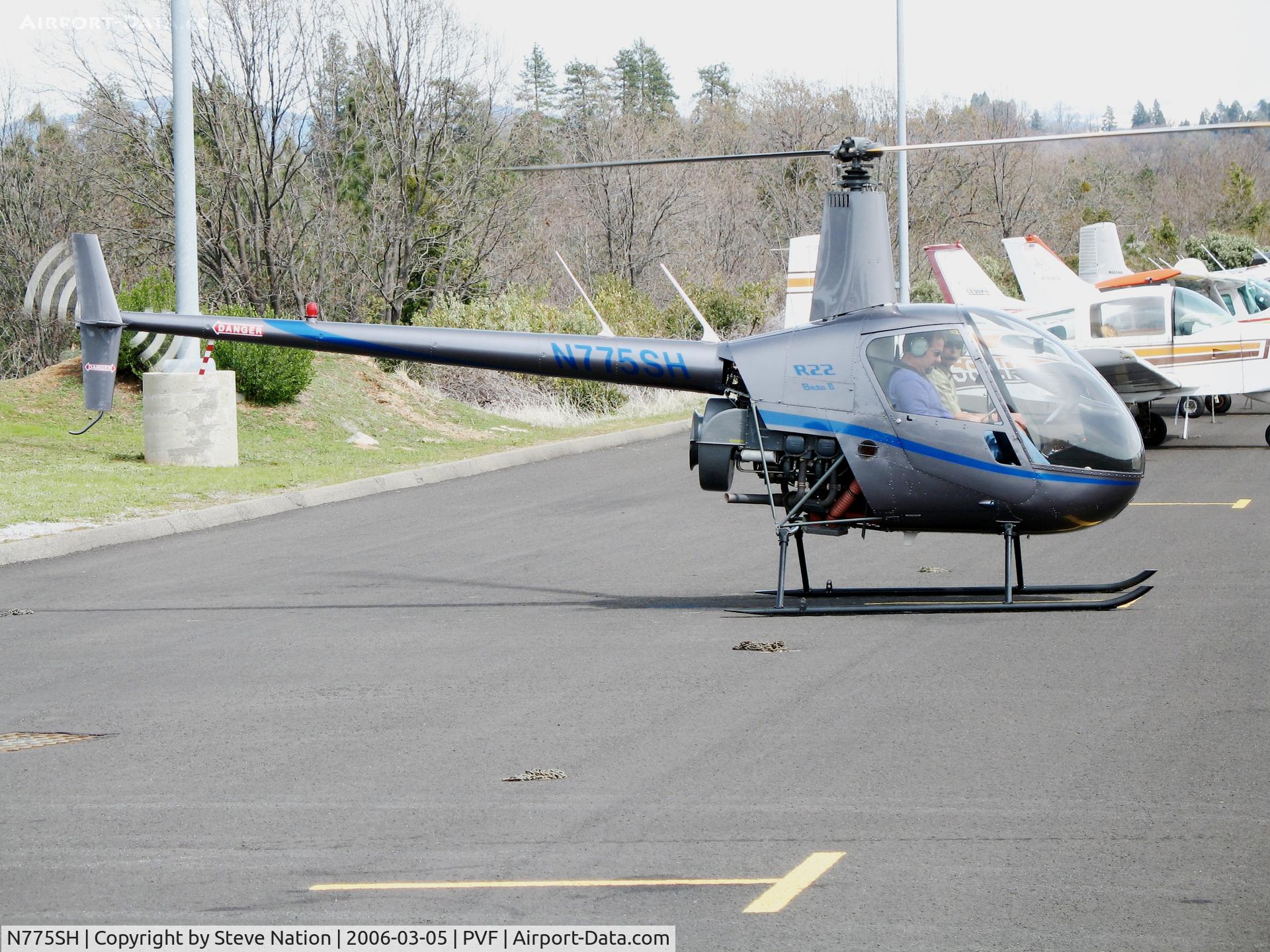 N775SH, 2004 Robinson R22 BETA C/N 3549, Silver State Helicopters 2004 Robinson R22 Beta before shutdown @ sunny and cool Placerville Airport, CA