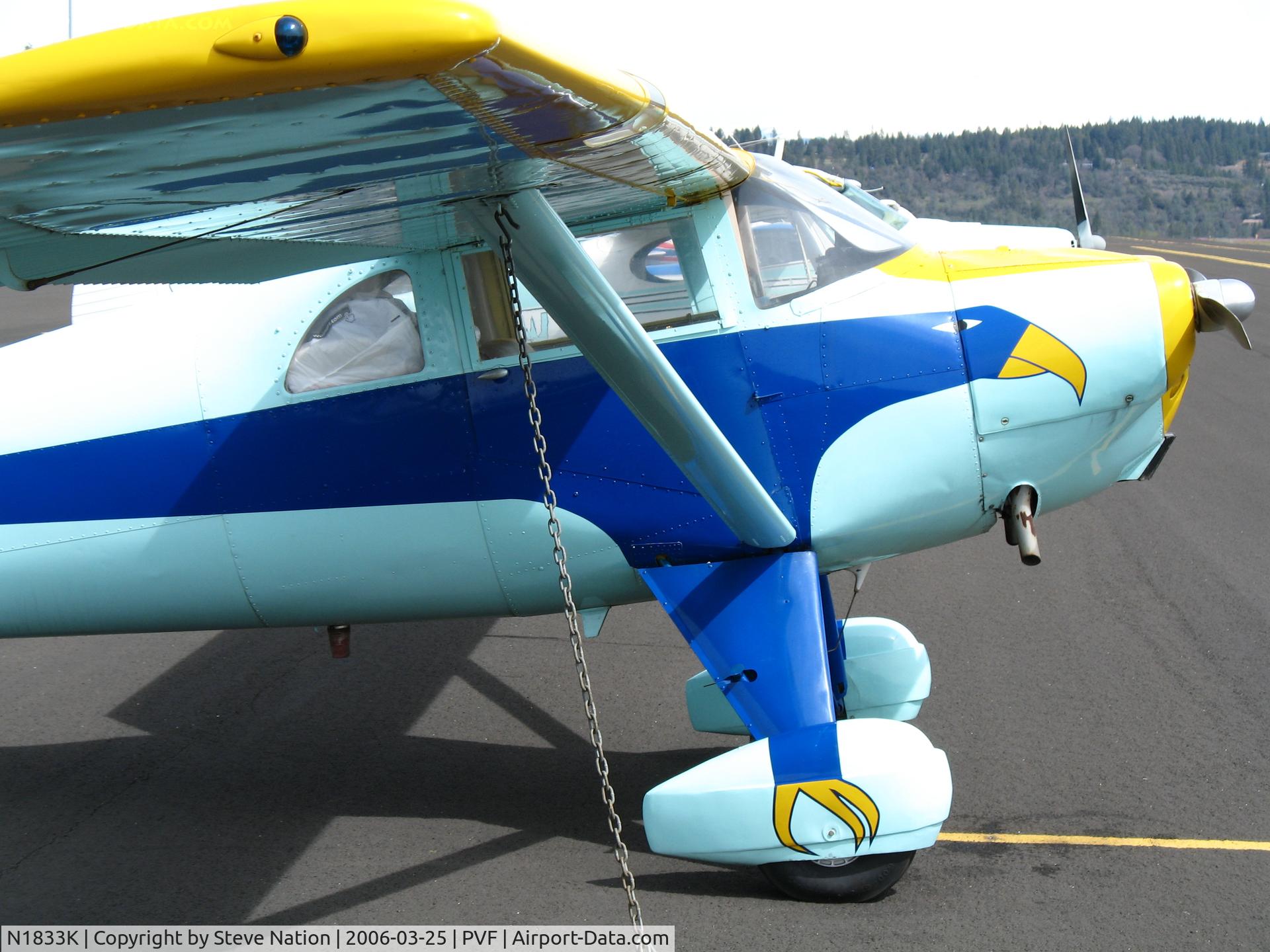 N1833K, 1946 Luscombe 8E Silvaire C/N 4560, close-up of Eagle nose arto on 1946 Luscombe 8E @ sunny and cool Placerville Airport, CA