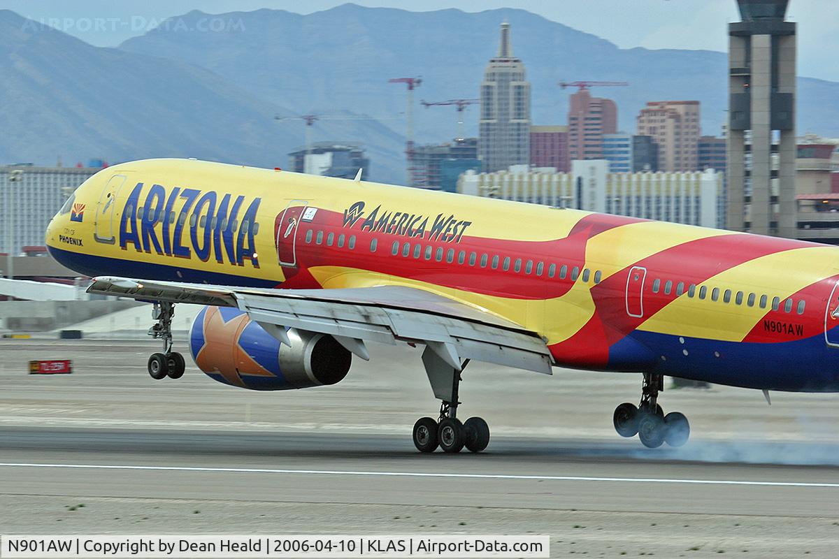 N901AW, 1985 Boeing 757-2S7 C/N 23321, America West Arizona-themed 757 - N901AW touching down RWY 25L at KLAS.