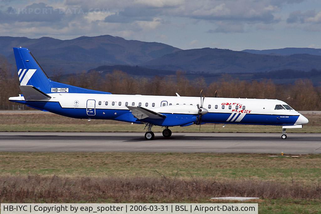 HB-IYC, 1998 Saab 2000 C/N 2000-058, Coming from paintshop Southend brand new livery for polet flight