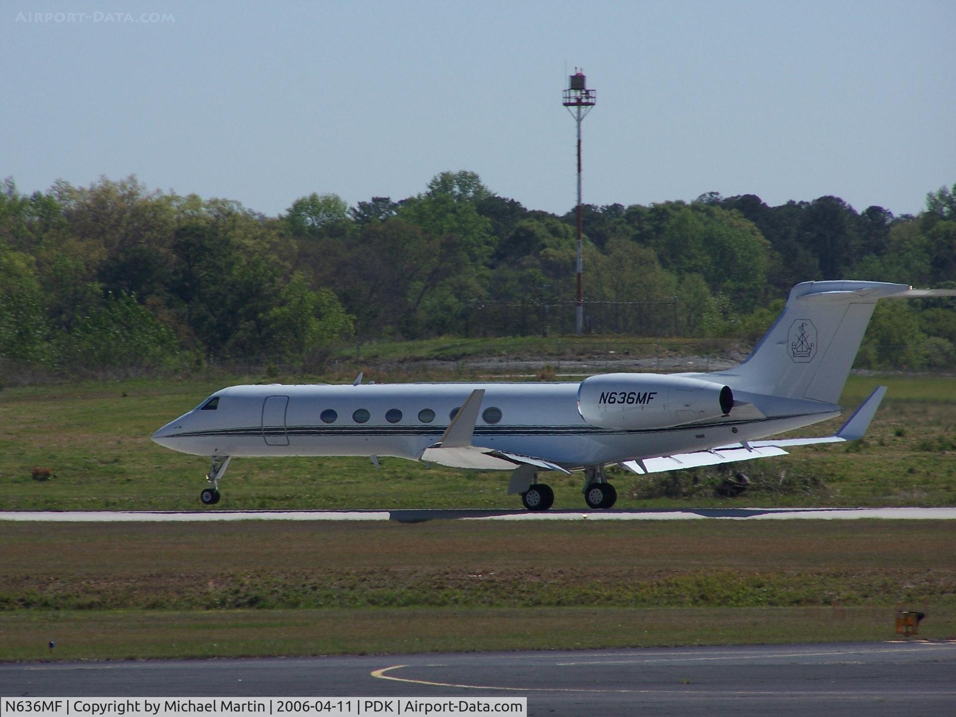 N636MF, 2006 Gulfstream Aerospace GV-SP (G550) C/N 5112, Departing PDK enroute to ??? (Ropa Two won't reveal flight plans)