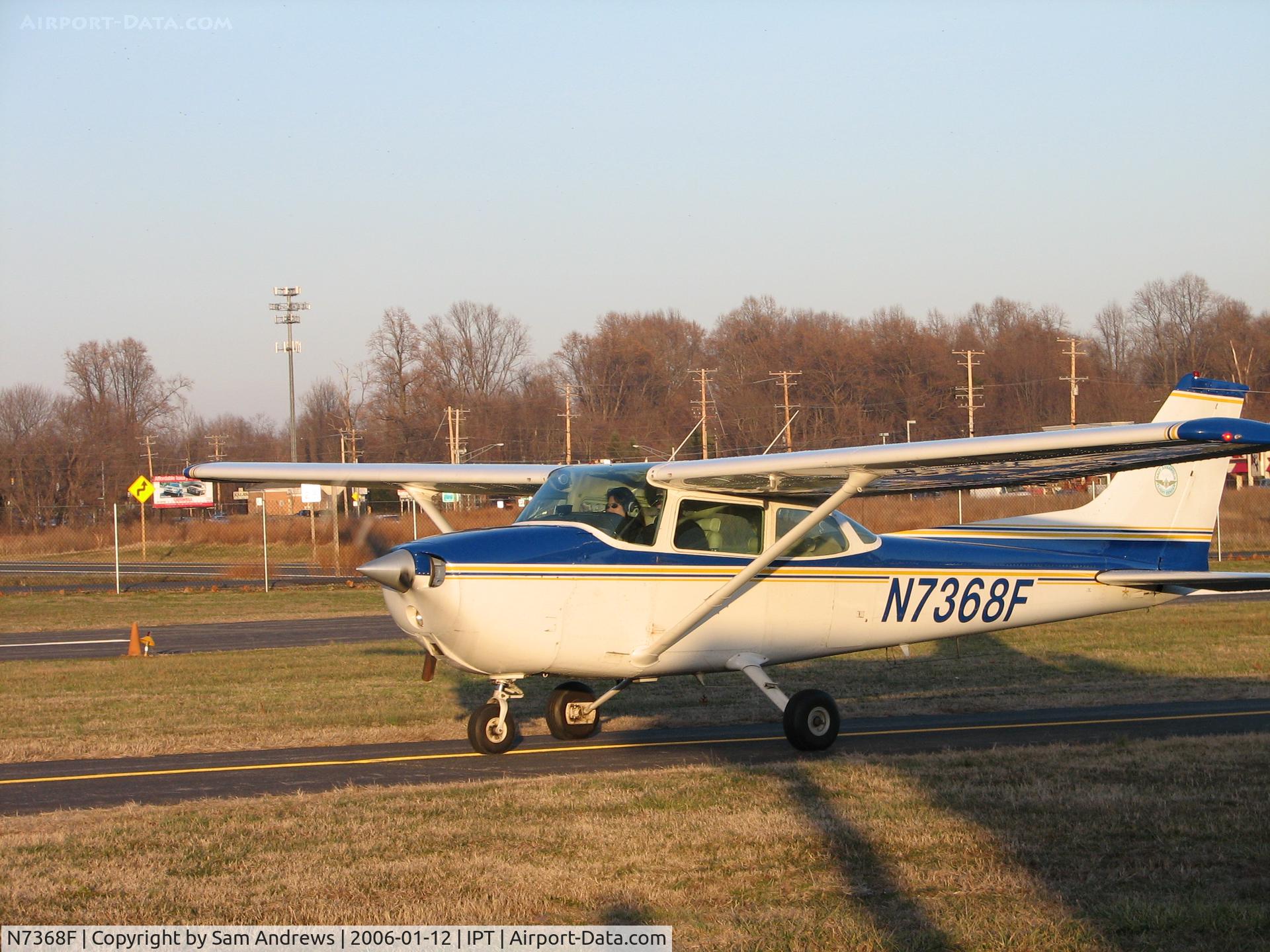 N7368F, 1979 Cessna 172N C/N 17273257, You can see the instructor in this pic. She's the owner too. It's too bad I didn't catch the pilot/student. Check out the nose wheel. Right on the center line. Future navy pilot for you.