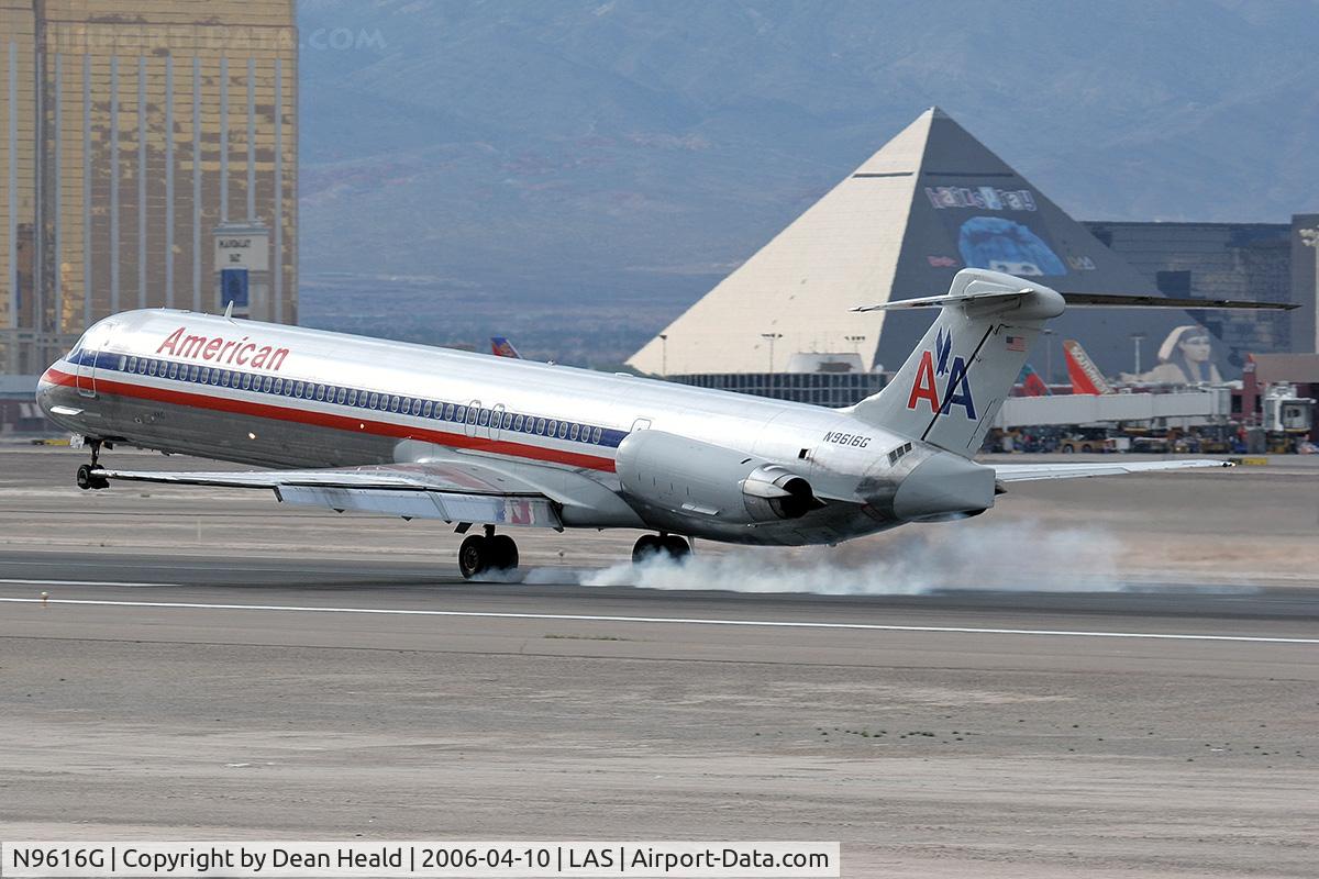 N9616G, 1997 McDonnell Douglas MD-83 (DC-9-83) C/N 53563, American Airlines N9616G (FLT AAL1417) - 1997 MD-83 - touching down on RWY 25L after a 3-1/2 hr flight from Chicago O'Hare (KORD).