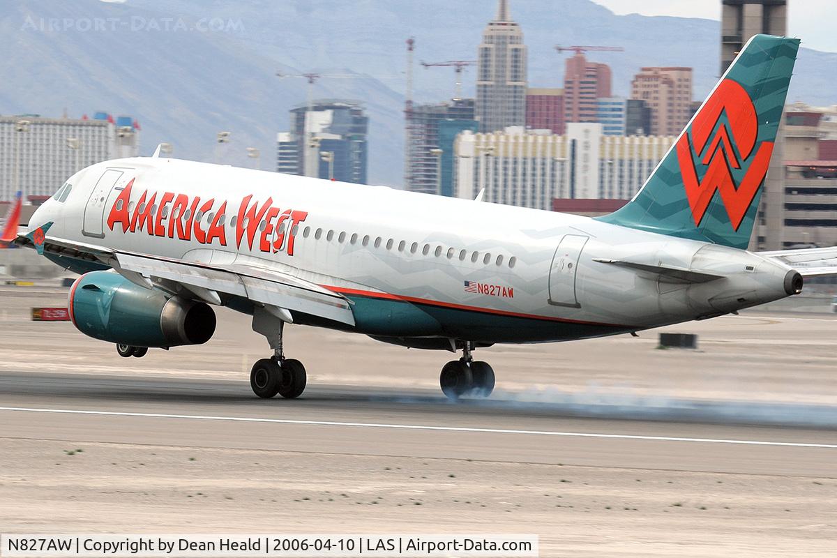 N827AW, 2001 Airbus A319-132 C/N 1547, America West N827SW touching down on RWY 25L.
