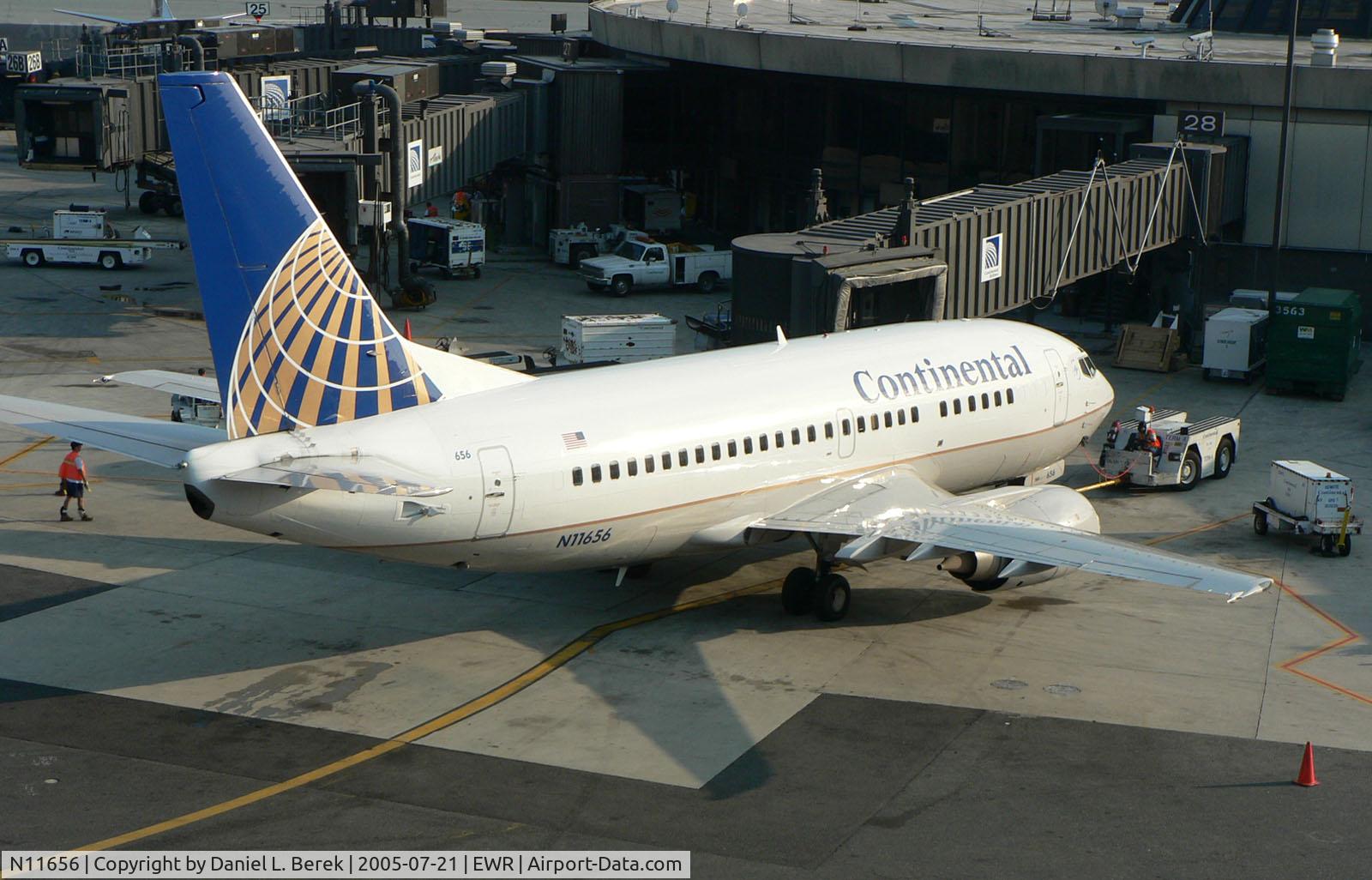 N11656, 1998 Boeing 737-524 C/N 28917, One of Continental's baby Boeing's basks in the humid July sun at Newark