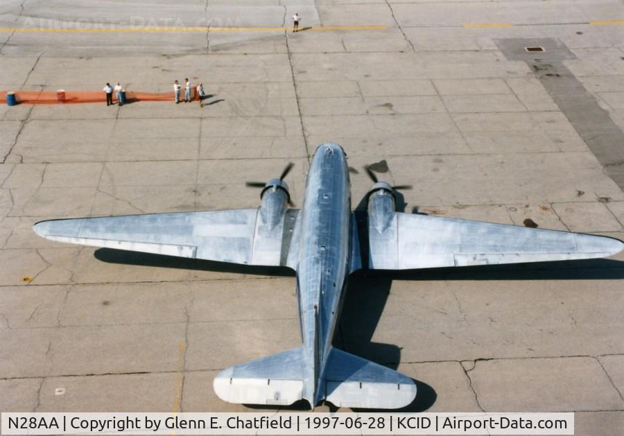 N28AA, 1940 Douglas DC-3A C/N 2239, On the ramp for an open house display, shot from the tower