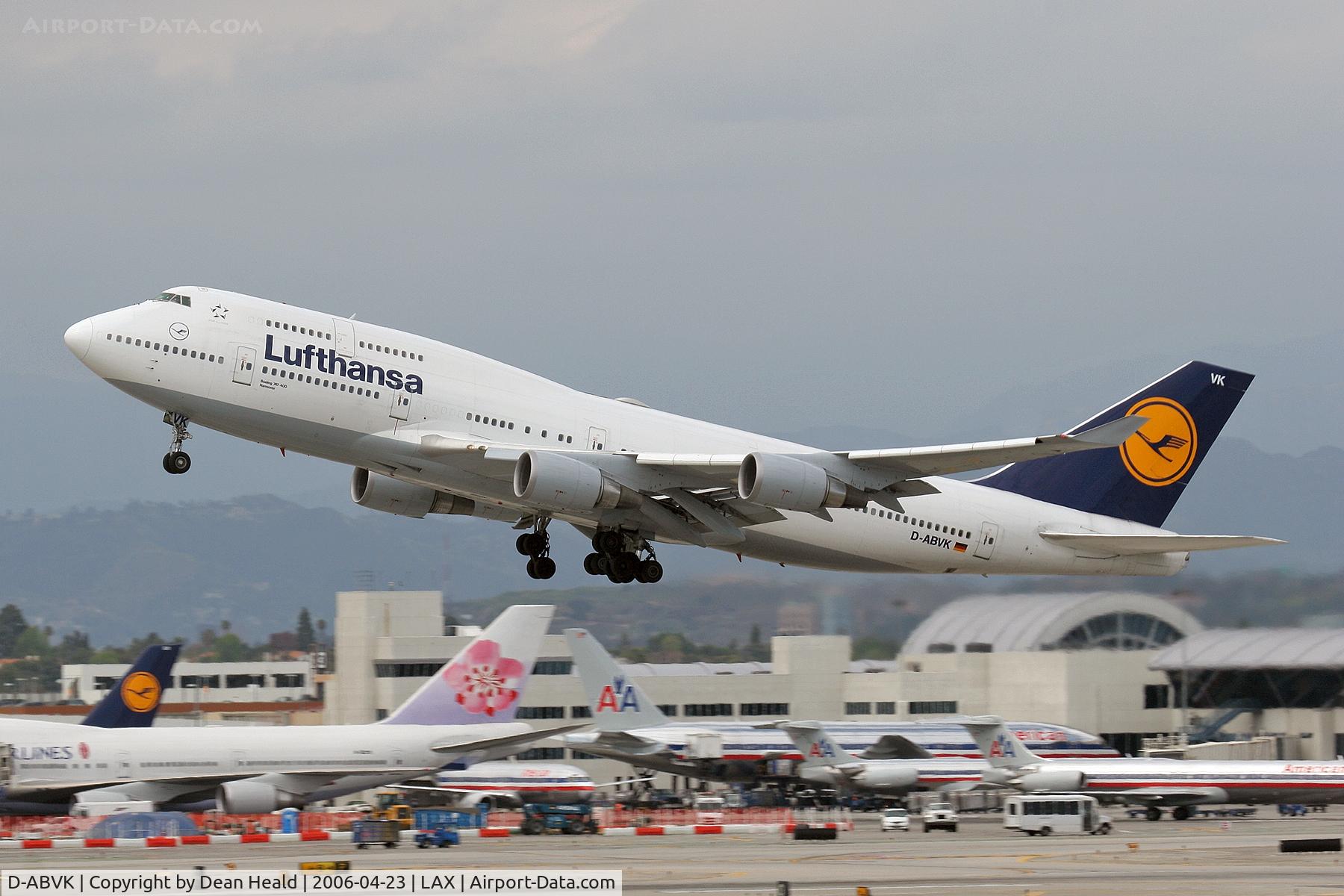 D-ABVK, 1991 Boeing 747-430 C/N 25046, Lufthansa D-ABVK (Boeing 747-430) - FLT DLH457 departing LAX RWY 25R enroute to Frankfurt Main (EDDF), Germany.