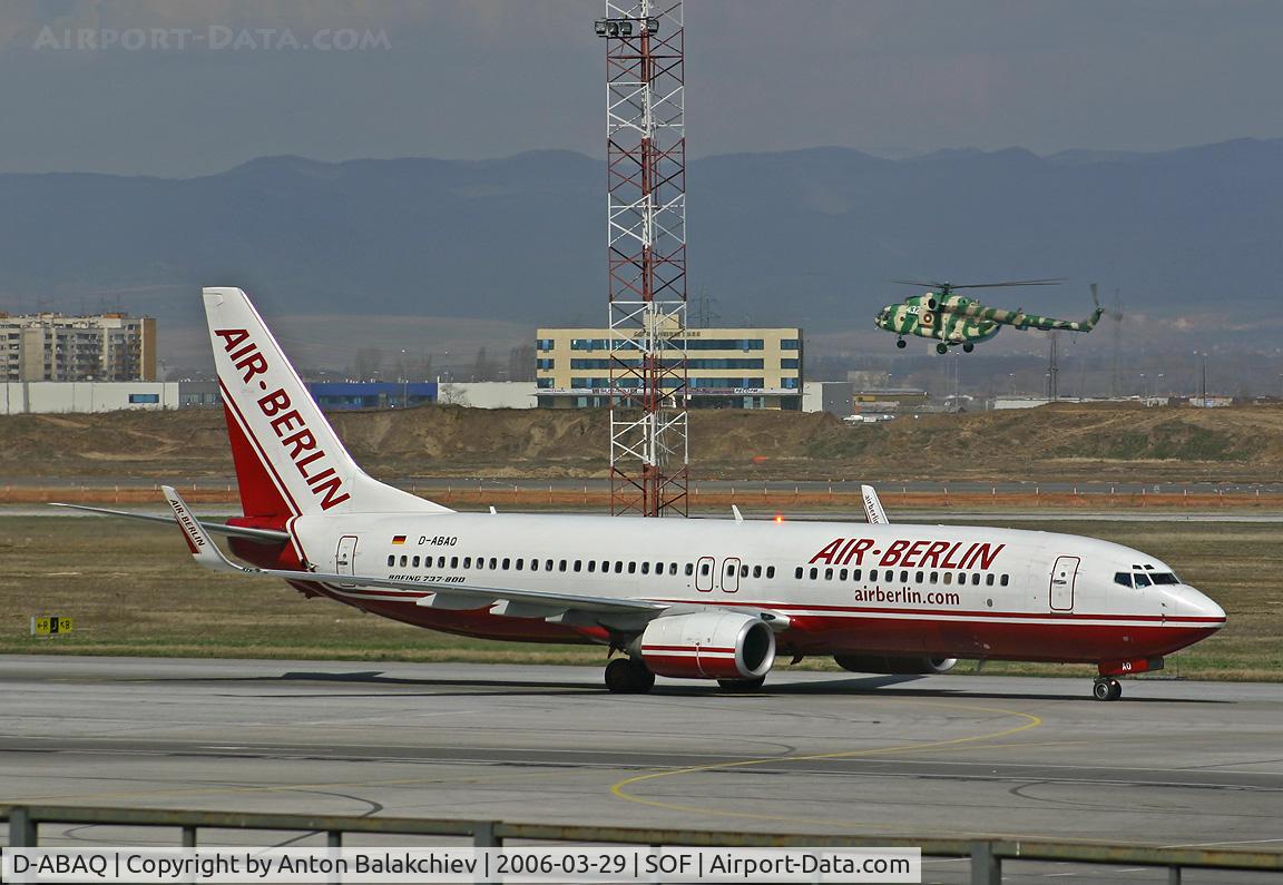 D-ABAQ, 1998 Boeing 737-86J C/N 28071, Charter with Schalke04 football team. Bulgarian Air Force Mi-17 in the back.