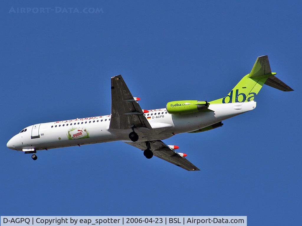 D-AGPQ, 1991 Fokker 100 (F-28-0100) C/N 11338, flying over my home für runways 34