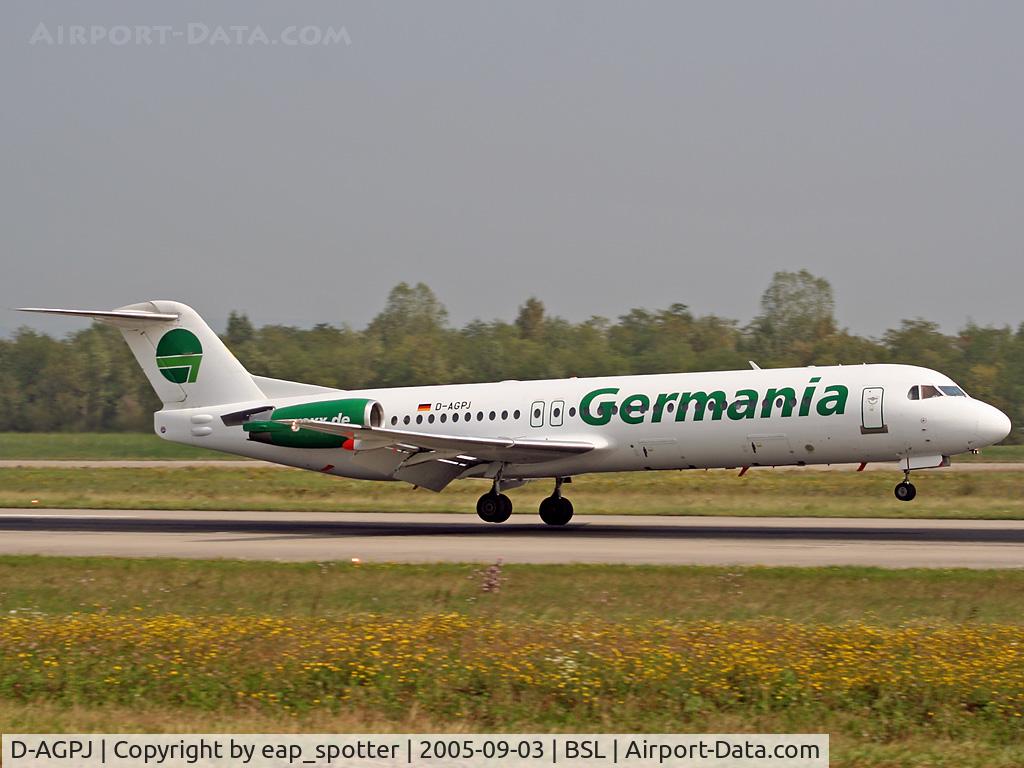 D-AGPJ, 1990 Fokker 100 (F-28-0100) C/N 11312, Landing on Runway 16 coming from RHO