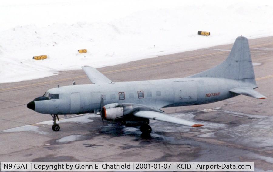 N973AT, 1981 Convair 340-70 C/N 53-7805, C-131B on a wintery day, seen from the control tower