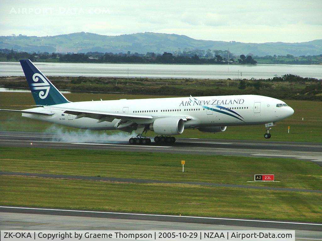 ZK-OKA, 2005 Boeing 777-219/ER C/N 29404, Air New Zealand Boeing 777-200ER landing at Auckland Intl after delivery flight from Boeing Everett.