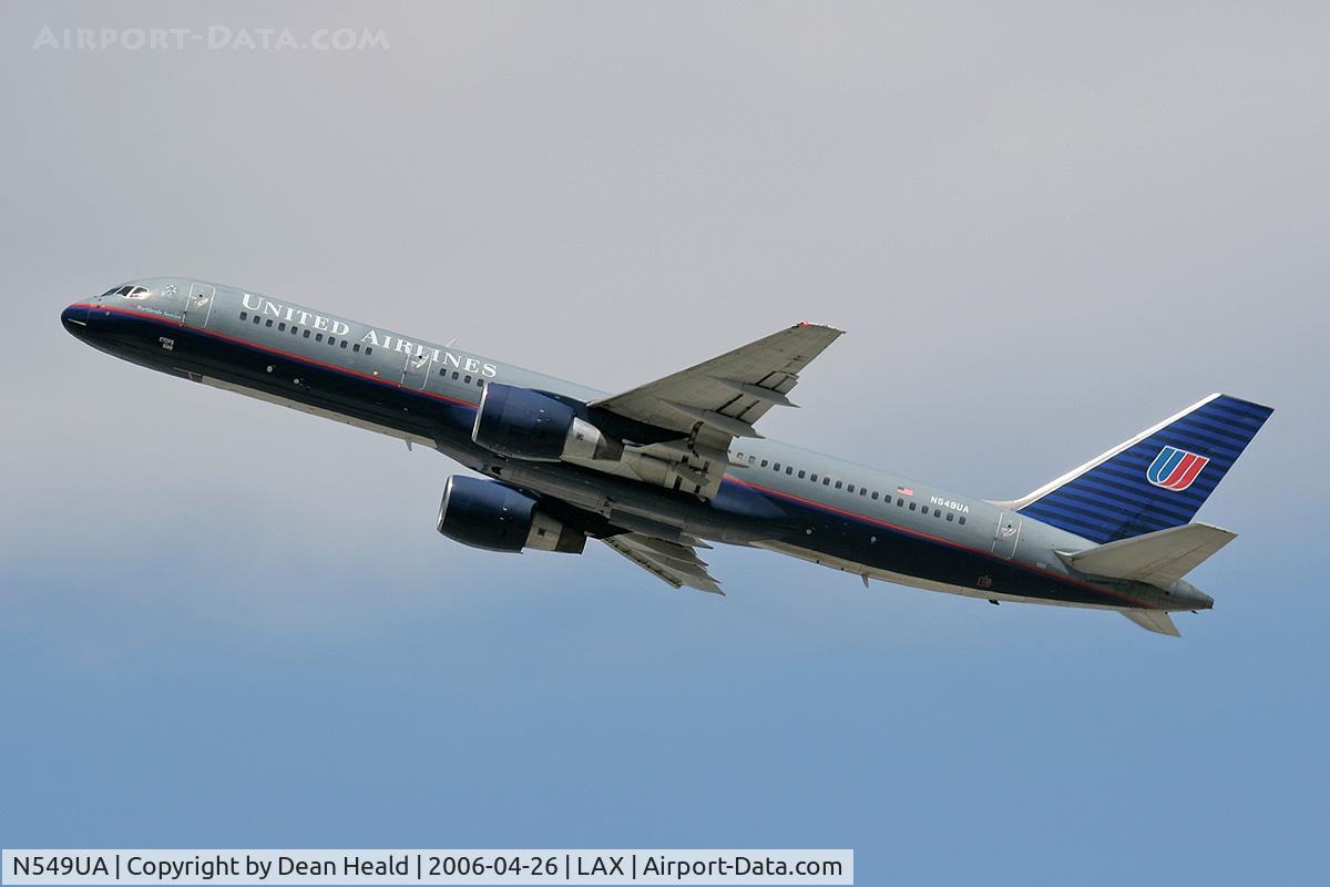 N549UA, 1992 Boeing 757-222 C/N 25397, United Airlines N549UA (FLT UAL69) climbing out from RWY 25R enroute to Lihue (PLHI), Hawaii.