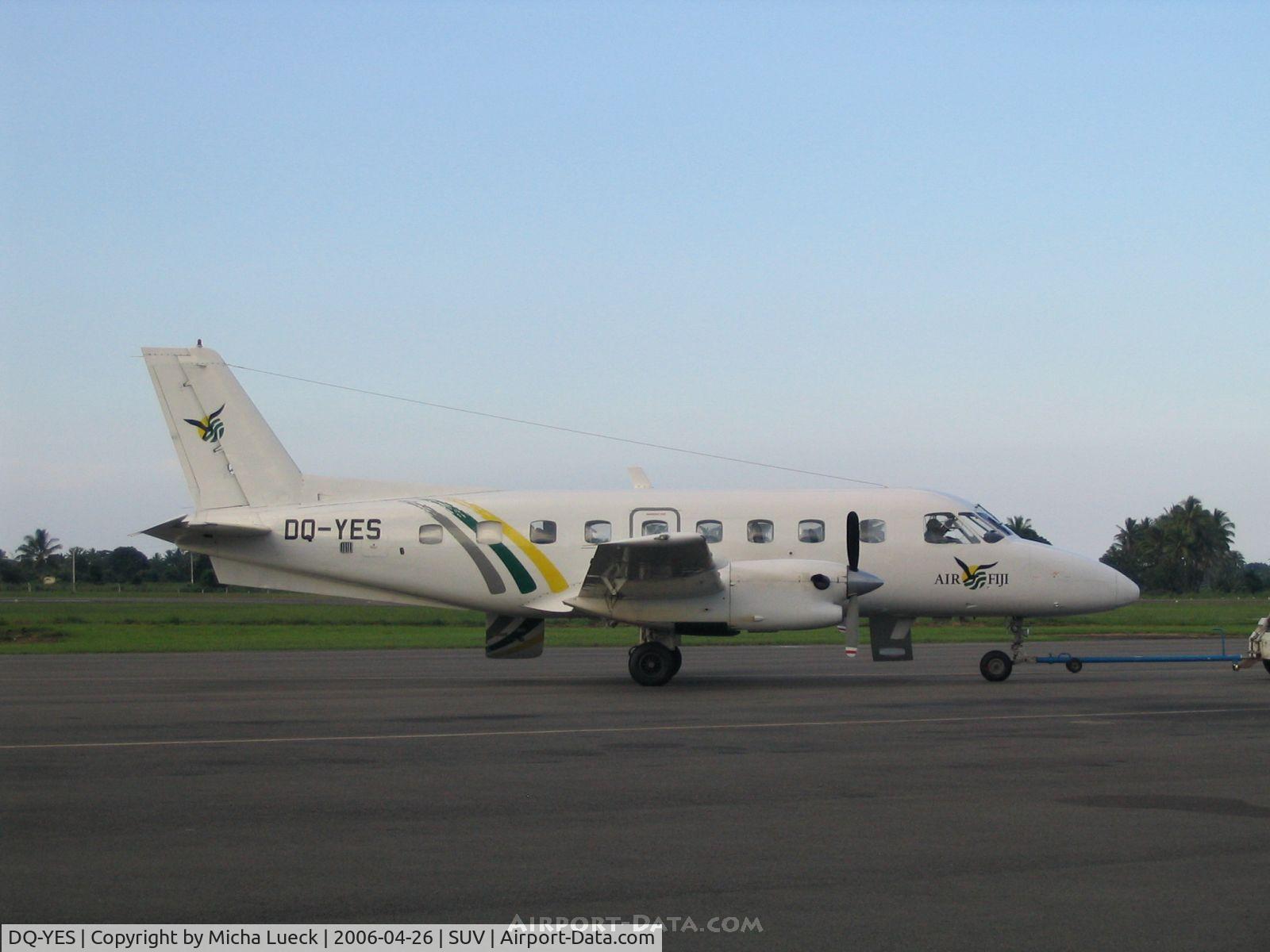 DQ-YES, 1980 Embraer EMB-110P2 Bandeirante C/N 110307, Being towed to the hangar after the last flight of the day