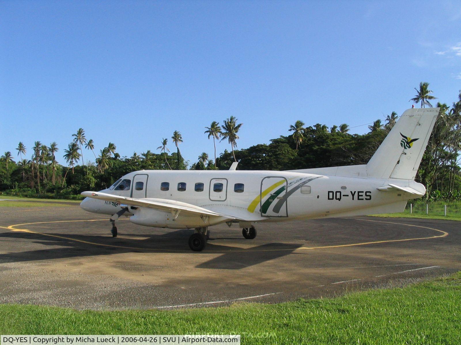 DQ-YES, 1980 Embraer EMB-110P2 Bandeirante C/N 110307, Arriving at the small airstrip of Savusavu