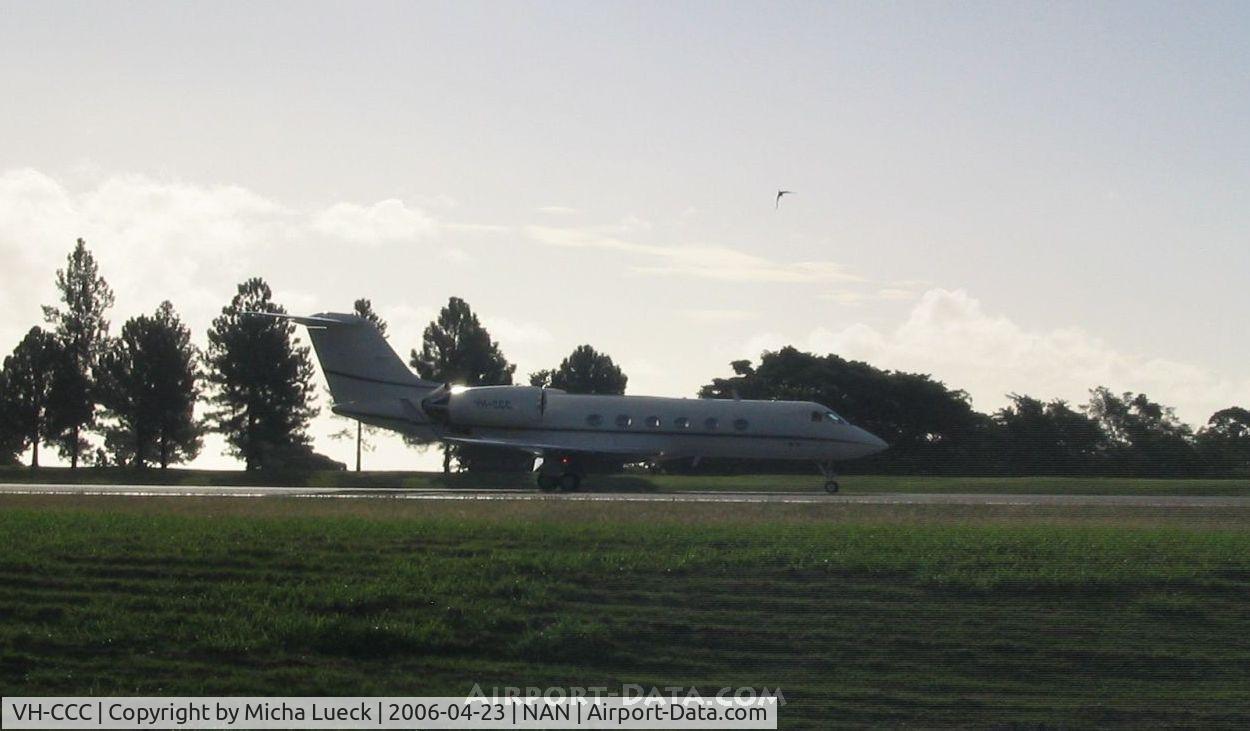 VH-CCC, 1988 Gulfstream Aerospace G-IV C/N 1083, Just touched down at Nadi International