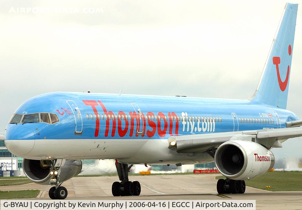G-BYAU, 1994 Boeing 757-204 C/N 27220, Thomsonfly looking shiny at the threshold of 24L.