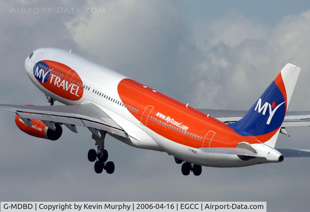 G-MDBD, 1999 Airbus A330-243 C/N 266, My Travels A.330 soaring off into a dull looking sky.