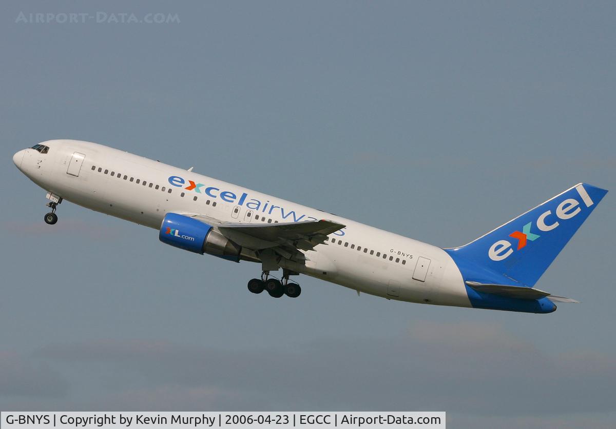 G-BNYS, 1988 Boeing 767-204 C/N 24013, Excel's 767 departing 24R.