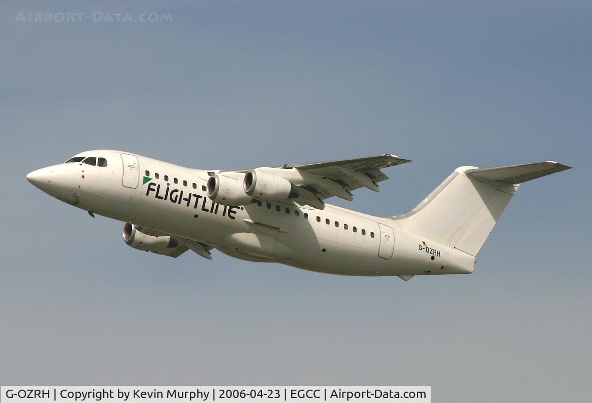 G-OZRH, 1985 British Aerospace BAe.146-200 C/N E2047, Flightlines plain looking RJ taking off from 24R.