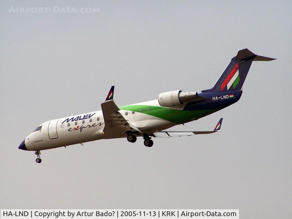 HA-LND, 2003 Bombardier CRJ-200ER (CL-600-2B19) C/N 7807, Malev - landing on rwy 25