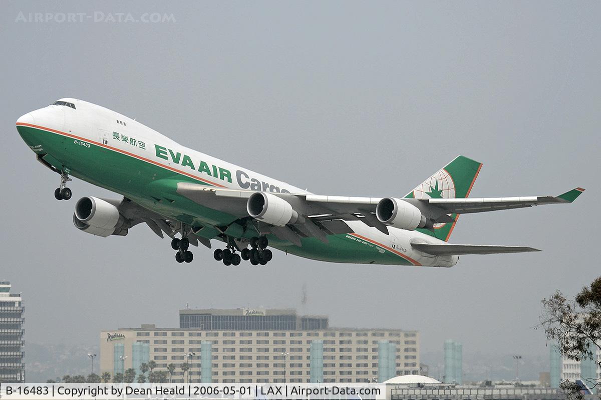 B-16483, 2002 Boeing 747-45EF (SCD) C/N 30609, EVA Air Cargo B-16483 (FLT EVA607) departing LAX RWY 25L (on a foggy, overcast day), enroute to Chiang Kai Shek International Airport (RCTP) - Taipei, Taiwan