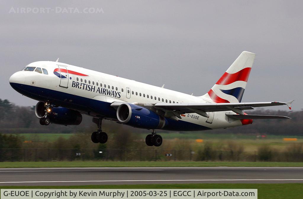 G-EUOE, 2001 Airbus A319-131 C/N 1574, One of BA's many A.319's leaving 24L.