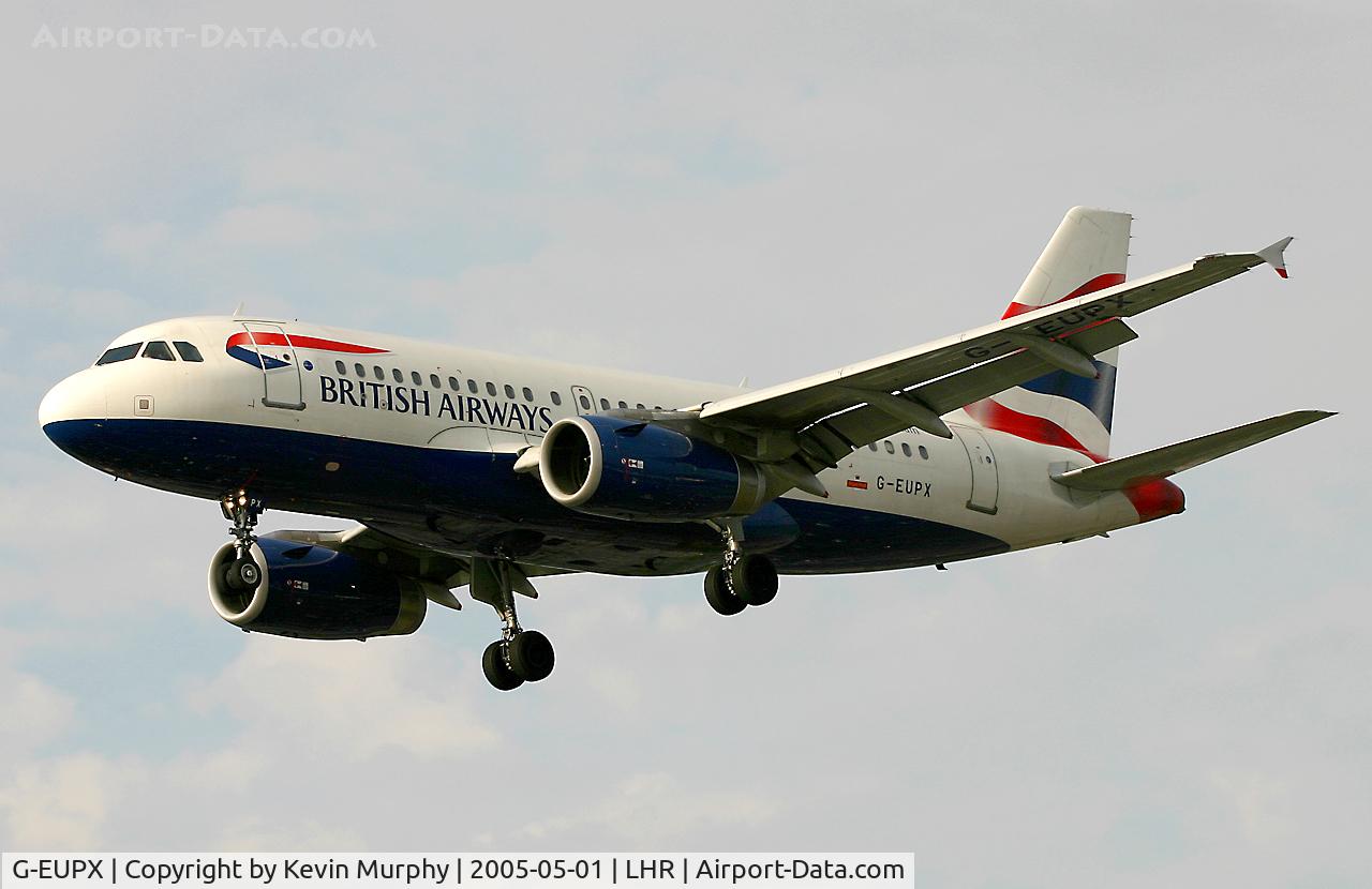 G-EUPX, 2001 Airbus A319-131 C/N 1445, Coming in on 27R at LHR.