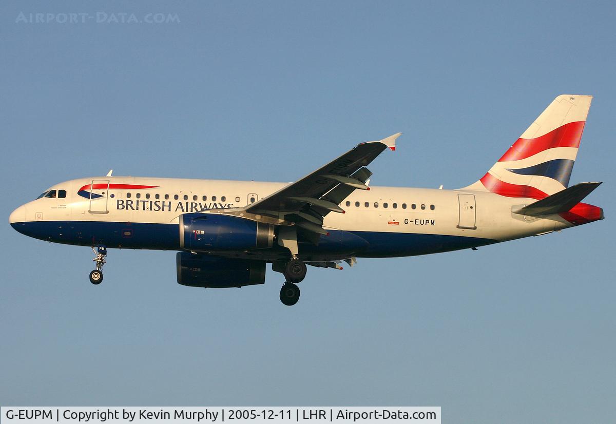 G-EUPM, 2000 Airbus A319-131 C/N 1258, Drifting into LHR on 27L.