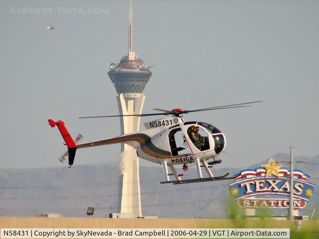 N58431, 1979 Hughes 369D C/N 1290647D, LVMPD / 1979 Hughes 369D - Stratosphere in background