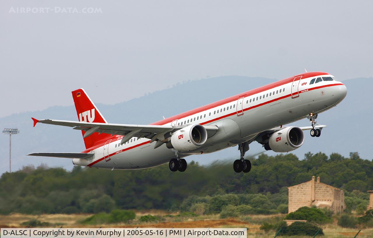D-ALSC, 2003 Airbus A321-211 C/N 2005, LTU Airbus blasting away from Palma, Mallorca.