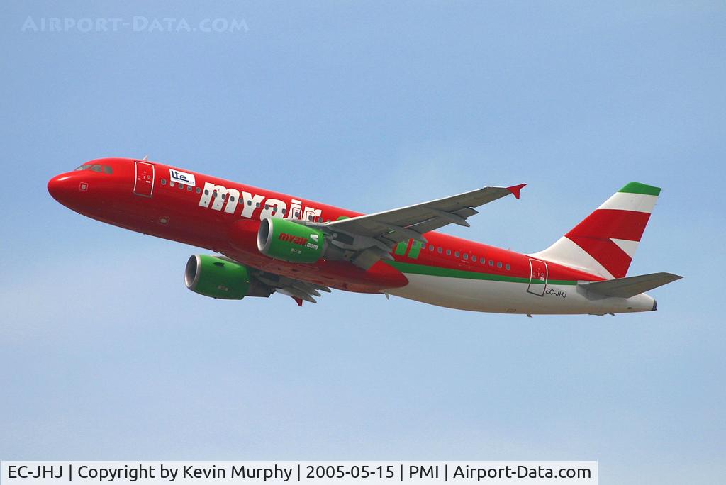 EC-JHJ, 2002 Airbus A320-214 C/N 1775, Myair another low cost airline leaving Palma, Mallorca.