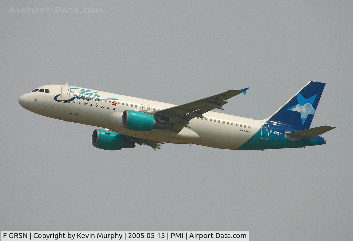 F-GRSN, 2002 Airbus A320-214 C/N 1692, Colourful Airbus leaving Palma, Mallorca.