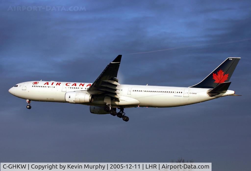 C-GHKW, 2001 Airbus A330-343 C/N 0408, Air Canada A.330 coming through oil smoke laden skies.